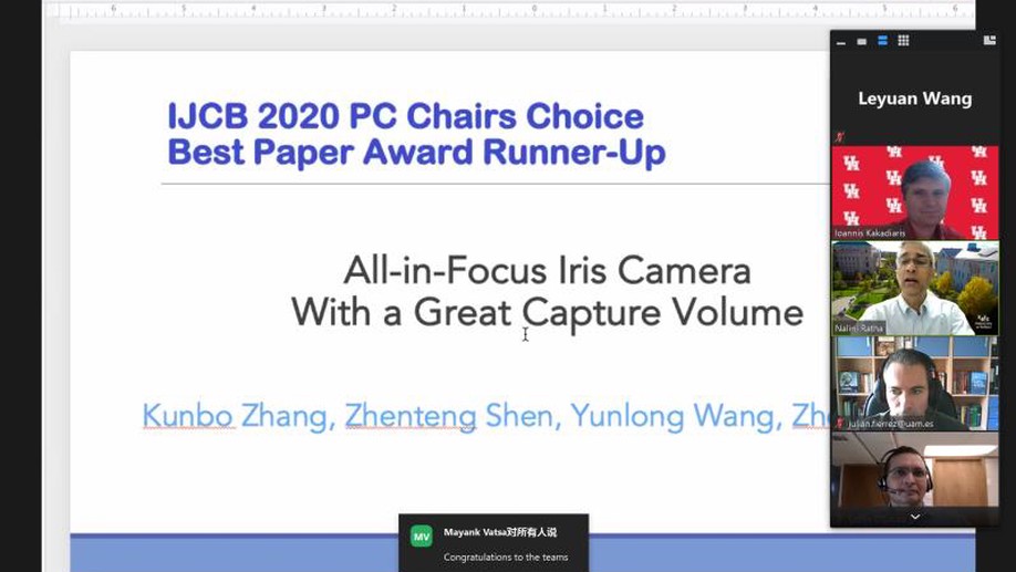 Kunbo Zhang Wins IJCB 2020 Best Paper Award Runner-Up