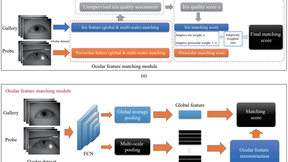 Boosting multi-modal ocular recognition via spatial feature reconstruction and unsupervised image quality estimation